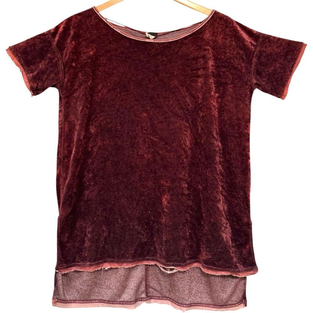 Free People Velvet Top Raw Hem Size Large Dark Dusty Rose Tunic Stretchy